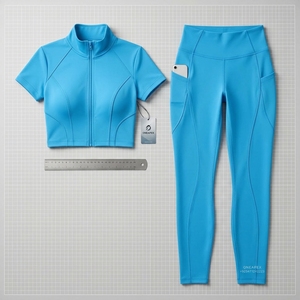 <b>Womens</b> Blue Zip Up Yoga Set <b>Short</b> Sleeve Crop Top High Waist Pocket <b>Leggings</b> Gym Fitness Workout Activewear Two Piece Set - Product Image 3