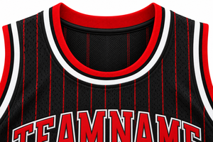 Maillot de basket-ball noir personnalisé, uniforme d'équipe en maille sans manches à rayures rouges et blanches, numéro imprimé - Product Image 3