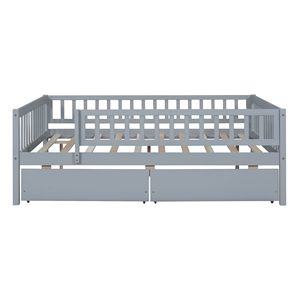 Divano letto matrimoniale in legno con due cassetti, colore grigio - Product Image 6