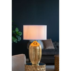 D18x31 <b>Round</b> Aluminum Gold <b>Table</b> Lamp with <b>White</b> Fabric Shade Assembly Required - Product Image 1