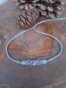 Handmade Gold Plated Macrame Rainbow Moonstone <b>Choker</b> Necklace Natural Beads Gray Cord Boho Healing Jewelry Party Wholesale Gift - Product Image 2