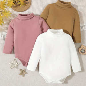 Body d'hiver pour bébé, col haut, manches longues, tissu tricoté côtelé imprimé décontracté, vêtements de sortie chauds avec barboteuse pour bébé à imprimé lettres - Product Image 4