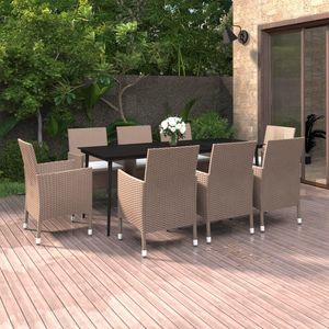 Set da pranzo in 9 pezzi in Poly Rattan e vetro con cuscini mobili da esterno Premium - Product Image 1