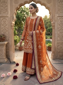 Ensemble Palazzo en Faux Georgette Premium avec Broderie de Paillettes Lourdes de 5 MM, Rivets, Travail Moti et Bordure Latkan, Dupatta pour Tenue de Soirée - Product Image 4