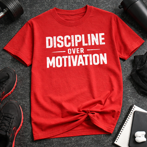 T-shirt de sport personnalisé pour la salle de sport, motif « Discipline au-dessus de la motivation », unisexe, en coton, pour l'entraînement, vente en gros OEM - Product Image 1
