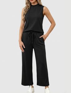 Womens Casual Tank and Trouser <b>Set</b> Lightweight Two Piece Outfit Soft Stretch Fabric Matching <b>Set</b> Elegant Comfortable Daily Wear - Product Image 4