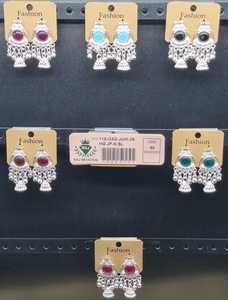 Boucles d'oreilles Jhumka indiennes plaquées argent, émail rond, pierres précieuses colorées, avec pendentif clochette Ghungroo, ensemble de bijoux en gros - Product Image 3