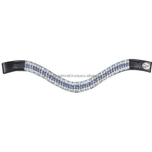 Produits de selle équestre de course de chevaux faits à la main toutes les formes en cuir véritable bande de front de cheval avec chaîne de strass de cristaux de 5 rangées - Product Image 2