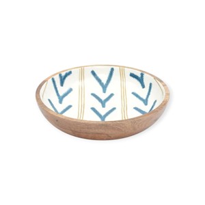 Handcrafted Wooden Serving <b>Bowl</b> with <b>Blue</b> Leaf Enamel Pattern for Modern Dining Table and Natural Home Decor Style Aura - Product Image 3