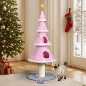 Torre per Gatti a Forma di Albero di Natale Grande e Alto 150 cm con 2 Cucce, Tiragraffi, Giocattolo in Morbido Pile e Struttura Robusta - Product Image 6