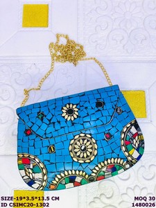 Sac à main en mosaïque métallique artisanal Craftstages International, chaîne dorée tendance, multifonction, doublure en satin 1-1,9L, pour soirée - Product Image 5