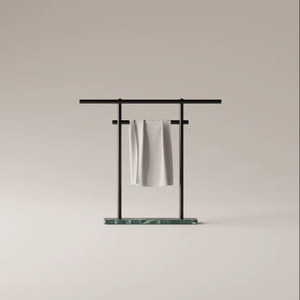 Porte-serviettes double barre en métal noir contemporain, support lourd, organisateur de salle de bain, élégant, durable, structure minimaliste - Product Image 1