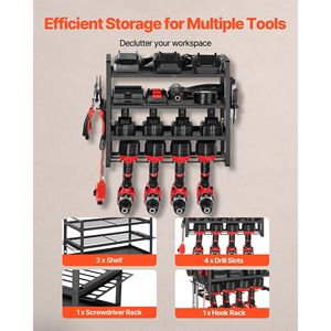 Organizzatore da Parete per Utensili Elettrici a 4 Livelli con Supporti per Trapani su Ruote, Scaffale Portaoggetti per Cacciaviti - Product Image 4