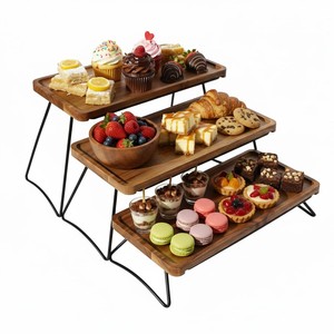 Aqdus Saleem MWS-T3RC Hand-Carved for <b>Wood</b> Rectangle Tiered Cake Stand <b>Rustic</b> Display Riser Wholesale - Product Image 5