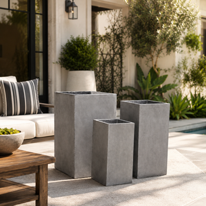 Modern <b>Square</b> Concrete Planters Set of 3 Outdoor Garden <b>Pots</b> for Flower Green Plants Minimalist Design - Product Image 1