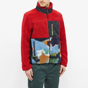 Men's Red <b>Fleece</b> <b>Jacket</b> Stand Collar Casual Winter Wear Solid Color Knitted Shell Cotton <b>Lining</b> Breathable Front Logo - Product Image 5