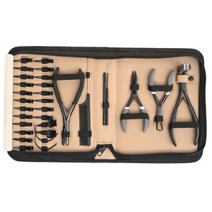 Hair Extension Tools Kit Flat Crimping Remover Open Close Tape In Plier Hook Loop Tail Comb Curved <b>Needle</b> Parting Finger Clips - Product Image 1