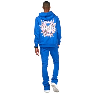 Ensemble de survêtements pour hommes à capuche en molleton épais 100% coton, imprimé, coupe ample, hiver, 2 pièces - Product Image 4