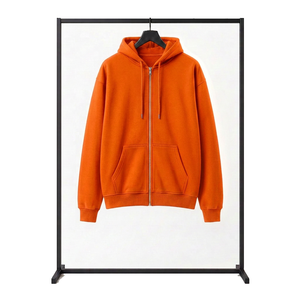 เสื้อฮู้ดซิปผู้ชายสีส้ม ทรงปกติ สีพื้น ผ้าฝ้ายฟลีซ ใส่สบาย เป็นมิตรกับสิ่งแวดล้อม สไตล์ฮิปฮอป มีกระเป๋าหน้าเต็มตัว - Product Image 1