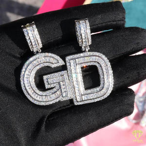 Collier personnalisé avec pendentif lettre initiale en forme de bulle, serti de diamants Moissanite, style Hip Hop, chaîne cubaine, personnalisable - Product Image 2