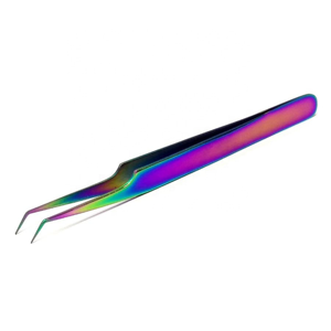 Rainbow Curved Eyelash Extension Tweezers Stainless Steel Precision Pointed Tip <b>Tool</b> for Volume Lash Application - Product Image 1