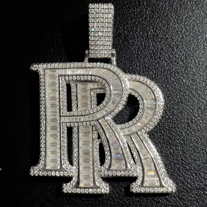 Collier pendentif bicolore plaqué avec lettre 'Forever Rich', Moissanite 'Iced Bling', Charme parapluie et symbole de richesse, pour homme, style Hip Hop - Product Image 1