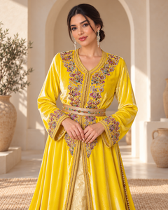 Robe longue en velours <span class=keywords><strong>rose</strong></span> poudré Mishkat Couture, col en V, manches longues, ourlet évasé, coupe ample, <span class=keywords><strong>ceinture</strong></span> <span class=keywords><strong>rose</strong></span> doré, pour femme, hiver - Product Image 2