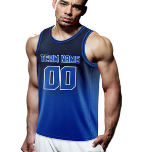 Maillot de basket personnalisé bleu avec nom, numéro et logo imprimés, t-shirt d'équipe pour homme, 100% polyester respirant et anti-humidité, grandes tailles - Product Image 1