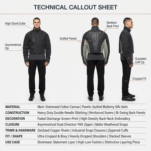 Blouson Moto Court Personnalisé OEM en Toile 470 GSM et Soie Matelassée Biomecanique, Coupe Oversize, Style Motard Urbain pour Homme - Product Image 5