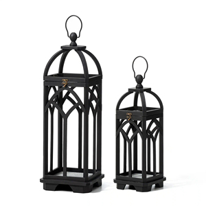Hot Selling Hanging Metal Candle <b>Lantern</b> <b>Set</b> Of 2 Pcs In wire Pattern With Black Finish Candle <b>Lantern</b> for Outdoor Customized - Product Image 1