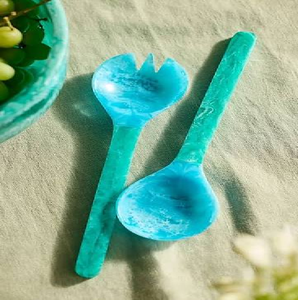 Juego de 6 piezas de cuchara para servir y tenedor para ensalada de resina marmoleada de 3 colores, para postres, a precio económico. - Product Image 4