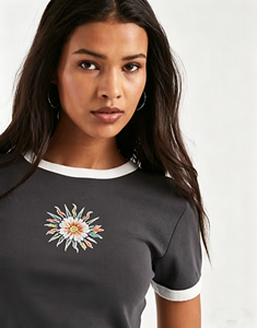 Women’s Y2K Raglan Crop T Shirt Custom Flower Embroidery Slim Fit Ringer Short Sleeve Streetwear <b>Top</b> - Product Image 4