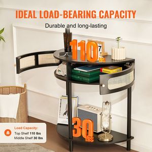 Half-Moon Natural Rattan <b>Console</b> Table with 2 Drawers Sliding Door Entryway Table Stora Storage <b>Console</b> Table - Product Image 4