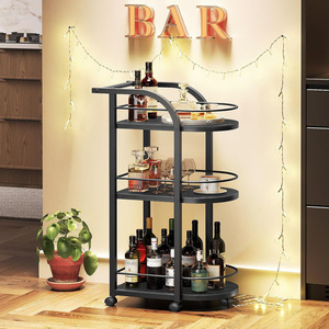 3-Tier Bar <b>Cart</b> Home Bar Serving <b>Cart</b> with Fence and Wheels for Dining Room, Living Room, Garden, Party Black Metal Bar <b>Trolley</b> - Product Image 4