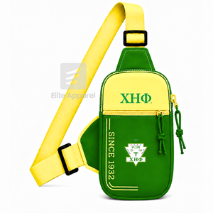 กระเป๋าคาดเอวชมรมนักศึกษาชื่อ Chi Eta Phi แบบสั่งทำพิเศษ พร้อมโลโก้ปักด้านหน้า สีเขียวเหลือง ปิดด้วยซิป เหมาะสำหรับใช้ในชีวิตประจำวันสำหรับผู้หญิง - Product Image 1