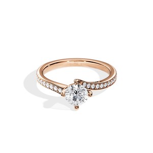 Bague de fiançailles en or rose 14 carats avec diamant rond cultivé en laboratoire couleur DE VVS1, certifiée GIA, bague en or délicate, cadeau d'anniversaire - Product Image 1