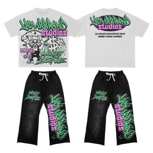 <b>Men's</b> Two Piece Set DTG Printed Graphic Cotton Acid Washed Tees Set Elastic Drawstring T Shirt and Shorts Set - Product Image 3
