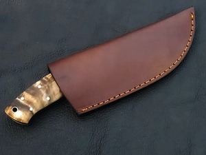 Custom Handmade Damascus Steel Clip Point 3mm Non-Adjustable Horn Handle Leather Sheath DIY Grade OEM Available Camping <b>Knife</b> - Product Image 6
