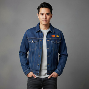 2026 New Arrived Blue denim jacket Long sleeve custom embroidered logo Streetwear Turn down Collar Fashionable <b>man</b> Denim Jacket - Product Image 1