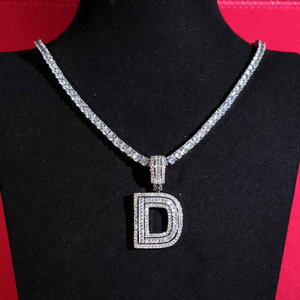 925 <b>Silver</b> Custom <b>Initial</b> Letter Pendant Iced Out Baguette Moissanite Diamond Hip Hop <b>Necklace</b> Charm Personalized Gift - Product Image 1