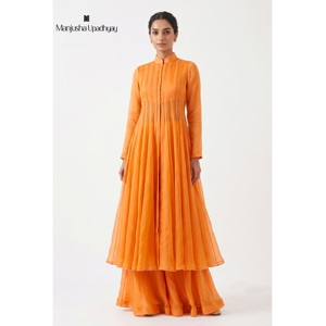 Designer Orange Western Tunic <b>Kurti</b> for Women Full Sleeves Loose Waist Knee Length Dress for Boutique Fashion - Product Image 1