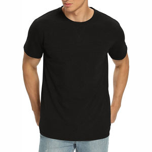 เสื้อยืดคอกลมแขนสั้นสีดำสำหรับผู้ชาย ผ้าฝ้ายเจอร์ซีย์ 100% ทรงเข้ารูป สไตล์ลำลอง สีพื้น ผ้าถักย้อมสีเรียบ - Product Image 1