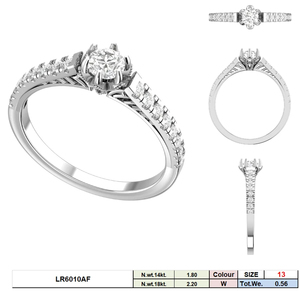 Bague solitaire classique en or blanc 14 carats plaqué rhodium avec diamant naturel et diamants pavés, bande élégante, pour femme, idéale pour les soirées - Product Image 5