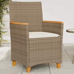 Ensemble de chaises de patio 2 pièces beige en poly rotin durable et bois massif avec coussins confortables - Product Image 1