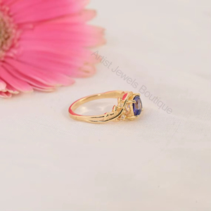 Bague de fiançailles et de mariage en Tanzanite naturelle taille coussin 1,05 carat, argent sterling 925, or massif 14 carats, bijoux de luxe OEM ODM - Product Image 3