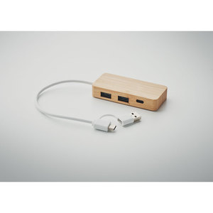 Hubbam bambù USB Hub con porta pubblicitaria durevole eco-friendly durevole stazione di ricarica - Product Image 5