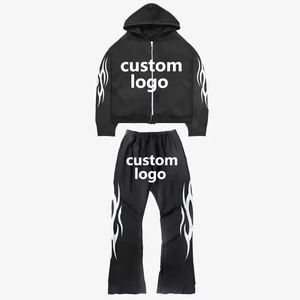 Fabricantes de Ropa, Sudadera con Capucha y Pantalones Deportivos Personalizados con Bordado Desgastado, Invernales, Gruesos, 100% Poliéster, Transpirables, con Diseño Floral - Product Image 1