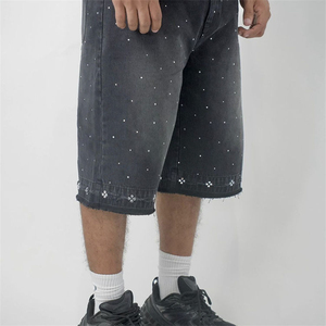 Streetwear Custom <b>Patches</b> Logo <b>Men</b> Denim <b>Shorts</b> With Custom Embossed Design <b>Shorts</b> Printed Chain And Stones Jean <b>Shorts</b> for <b>Men</b> - Product Image 3