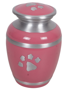 Urna para mascotas rosa brillante disponible en tres tamaños, la más vendida. Urna moderna de lujo para cremación de mascotas con huella de pata para funeral. - Product Image 2