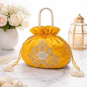 Bolsa Potli Bordada Económica con Diseño Tradicional Indio de Cuentas para Accesorios de Novia, Recuerdos de Boda y Regalos Festivos - Product Image 5